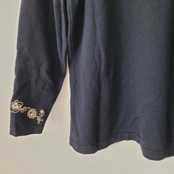Vintage Danier Pure Virgin Wool Long Sleeve Crew Neck Sweater Black Pearl Gold - Picture 7 of 12